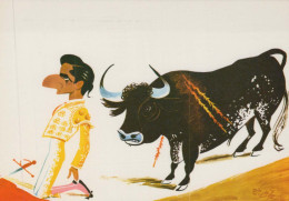 Delcampe - España Madrid Caricatura Torero Y Toro Arte Taurino Miguel Báez #PBD174 - Madrid