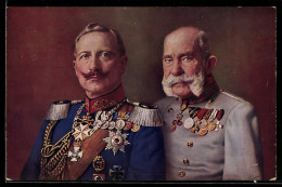 Delcampe - AK Zweibund, Portrait Kaiser Franz Josef I. Von Österreich Und Kaiser Wilhelm II. In Parade-Uniform Mit Vielen Orden - Oorlog 1914-18