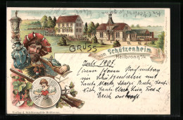 Delcampe - Lithographie Heilbronn A. N., Gasthof Schützenheim, Sonnenbrunnen - Heilbronn