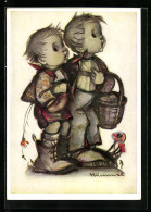 Delcampe - Künstler-AK Hummel: Zwei Kleine Gratulanten Mit Korb - Hummel