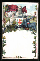 Delcampe - Lithographie Gut Heil, Büste Von Ludwig Jahn Und Turner - Sportler