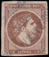 Delcampe - 161 1875. 1 Real Carlista Castaño Mat. “DIOS. PATRIA Y REY/ DIRECCION MILITAR/ DE LA FRONTERA” En Azul. Fdo. Graus. - Carlistes