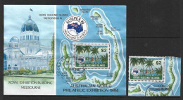 Delcampe - Régates Dans Le Lagon Des îles Cocos. Ausipex Expo.Melbourne. Bloc-feuillet + Timbre Oblitéré, 1 ère Qualité - Vela