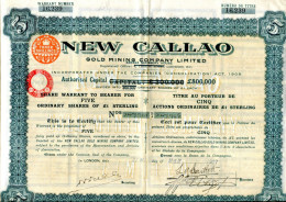 Delcampe - NEW CALLAO GOLD MINES COMPANY, Limited; Five Shares - Mines