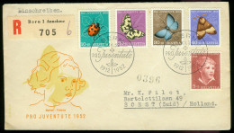 Delcampe - Switzerland FDC 1952 MiNr 575-579 - Pro Juventute. Portrait Of A Boy. Insects - Sent Registered To Netherlands *bel-2203 - FDC