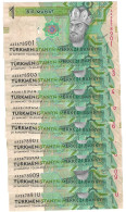Delcampe - Turkmenistan 10x 1 Manat 2012 UNC "AA" - Turkménistan