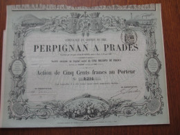 Delcampe - FRANCE - 66 - PYRENEES ORIENTALES - 2 TITRES - CHEMIN DE FER DE PERPIGNAN à PRADES - ACTION DE 500 FRS - PARIS 1867 - Autres & Non Classés