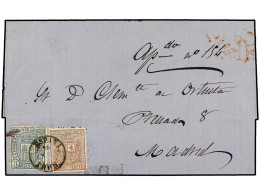 Delcampe - ESPAÑA. 1875. IRÚN A MADRID. 10 Cts. Castaño Y 5 Cts. Verde De Imp. De Guerra, Mat. ESPAÑA/IRUN. MAGNÍFICA. Ed.153, 154. - Altri & Non Classificati