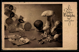Delcampe - AK Münzen, Geldscheine, Pilze Und Kleeblätter - Münzen (Abb.)
