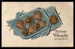 Delcampe - AK Geldschein 100 Mark Mit Münzen - Münzen (Abb.)