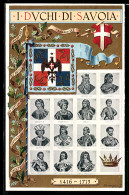 Delcampe - Cartolina Italienische Könige Von 1451-1675, Krone, Wappen, Amedeo, Filippo, Carlo - Königshäuser