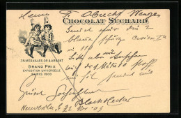 Delcampe - Lithographie Chocolat Suchard, Mädchen Als Pierrot Verkleidet - Landwirtschaftl. Anbau