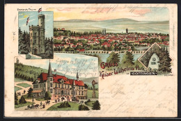 Delcampe - Lithographie Göttingen, Gasthaus Kaiser Wilhelms Park, Bismarck-Thurm, Merkel-Denkmal, Ortsansicht - Göttingen
