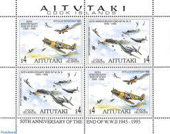 Delcampe - Aitutaki 1995 World War II M/s, Mint NH, History - Transport - World War II - Aircraft & Aviation - Ships And Boats - Guerre Mondiale (Seconde)