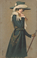 Delcampe - N°29555 - Illustrateur E. Colombo - Jeune Femme En Manteau Tenant Une Canne - Colombo, E.