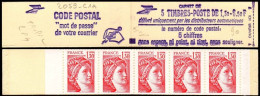 Delcampe - France Carnet N** Yv:2059-C1a Code Postal 5x1,30F Sabine Rouge Sans N-conf (Ouvert) - 1977-1981 Sabine De Gandon