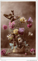 Delcampe - CPA.FLeurs.Panier Avec Fleurs Et Oiseaux. - Blumen