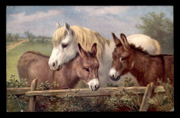 Delcampe - ANIMAUX - ANES ET CHEVAL - CARTE ILLUSTREE SIGNEE - Esel