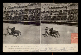 Delcampe - TAUROMACHIE - UNE PASSE DE MULETA DE FUENTES EN JUIN 1900 - ARENES DE NIMES - CARTE STEREO - Corrida
