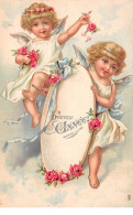 Delcampe - Anges - N°69422 - Heureuse Année - Anges Autour D'un Oeuf - Carte Gaufrée - Anges