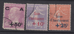 Delcampe - France – N°249-251 – Caisse D'Amortissement 1928 – Semeuse Et Pasteur – O - Gebraucht