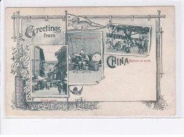 Delcampe - CHINE: CHINA: Precurseur Greetings From, Street Scene, Chinese Shoemaker, Barbers At Work - Très Bon état - China