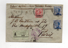 Delcampe - !!! COLONIE ITALIENNE LIBYE, LETTRE CHARGEE DE TRIPOLI POUR PARIS DE 1918 AVEC CACHET DE CENSURE - Libyen