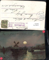 Delcampe - 364516,Künstler Ak Windmühle Schiff Boot B. Mondschein Kristianiafjorden - Otros & Sin Clasificación