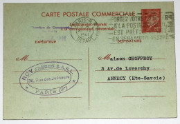 Delcampe - ENTIER PETAIN 80C CP COMMERCIALE PARIS 1941 POUR ANNECY - 1941-42 Pétain