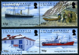 Delcampe - South Georgia / Falklands Dep. 2009 100 Years Post Offices 4v (2x[:]), Mint NH, Transport - Post - Ships And Boats - Post