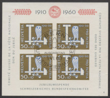 Delcampe - Switzerland, 1960, Pro Patria, Owl, Hammer, FD Cancelled, Michel Block 17, Number 4 - Blocks & Kleinbögen