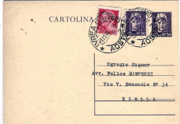 Delcampe - 1945-cartolina Postale 50c.Turrita Con Affrancatura Aggiunta 20c.+50c.Imperiale - Marcofilie
