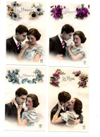 Delcampe - LOT 5 CPA - Fantaisie - Même Série - Couple - Couples - Portrait - Fleurs - Paare