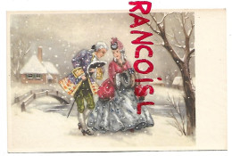 Delcampe - Couple Belle-époque Dans La Neige, Pont, Rivière, Village - Paare