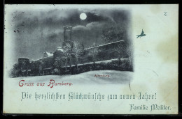 Delcampe - Mondschein-AK Bamberg, Altenburg Im Schnee, Neujahrsgruss - Bamberg