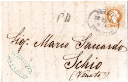 Delcampe - Österreich 1874, 15 Kr. Auf Brief M. PD-Stpl. N. Schio (Veneto) - Covers & Documents