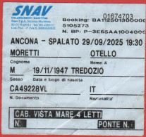 Delcampe - ITALIA - ITALY - ITALIE - SNAV - ANCONA-SPALATO - Biglietto Di Viaggio - Usato - Europe