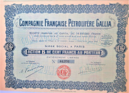 Delcampe - Compagnie Française Pétrolifère Gallia - 1926 - Paris - Action B De 100 Francs - Aardolie
