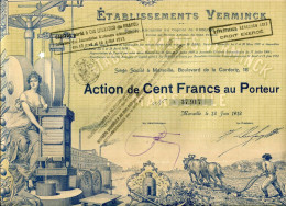 Delcampe - ETABLISSEMENTS VERMINCK;  Action De Cent Francs (1912) - Agriculture