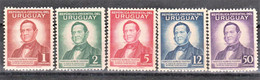 Delcampe - 1942 URUGUAY MNH  Yvert 535/9 - Poet Poete Poeta Francisco Acuña De Figueroa - Uruguay
