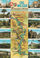Delcampe - 1 Map Of Germany * 1 Ansichtskarte Mit Der Landkarte - Die Weser Von Karlshafen Bis Rinteln - Siehe Auch Die Rückseite * - Landkarten