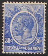 Delcampe - Kenya & Uganda, KUT 1922 - SG 84, 30cts, Ultramarine - King George V - MLH - Kenya & Uganda
