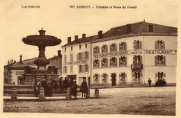 Delcampe - - AMBERT (63) - Fontaine, Place Du Foirail Et Restaurant "à La Belle Vue"  (animée)  -25433- - Ambert