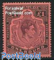 Delcampe - Bermuda 1938 1 Pound Black/brownpurple On Lightred, Perf. 14, Unused (hinged) - Bermuda