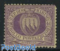Delcampe - San Marino 1877 40c Purple, Unused Hinged, Short Upper Right Corne, Unused (hinged) - Nuovi