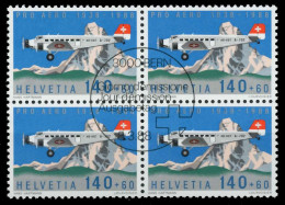 Delcampe - SCHWEIZ FLUGMARKEN Nr 1369 Zentrisch Gestempelt VIERERBLOCK X075ADA - Usados