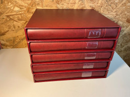 Delcampe - 5 Lindner Binder Rot Mit Schuber Leer (35618) - Alben Leer