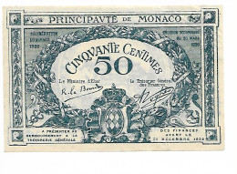 Delcampe - Principauté De Monaco 50 Centimes Du 20 Mars 1920 Pr Neuf - Monaco