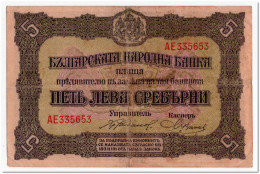 Delcampe - BULGARIA,5 LEVA SILVER,1917,P.21,VF - Bulgarie