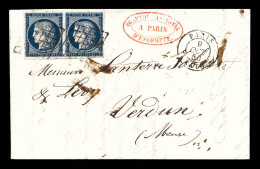 Delcampe - N°4, 25c Cérès En Paire Sur Lettre De Paris Le 9 Oct 1850 Pour Verdun. TB  Qualité: Oblitéré Cote: 300 Euros - 1849-1876: Periodo Classico